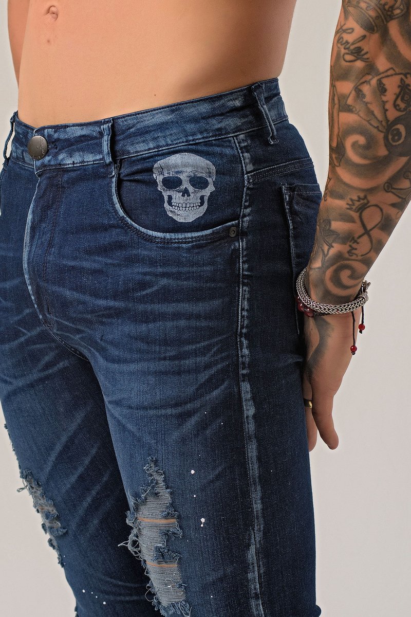 Calça Jeans Skinny Shadow Skull - Traje Urbano